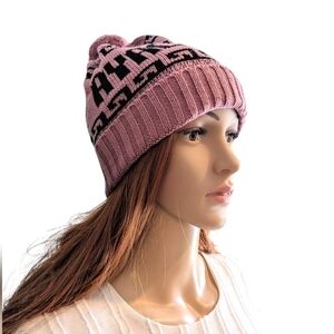 Handmade knit Thick Baggy Beanie "Ayacucho " words Warm Ski Hat Soft Cap